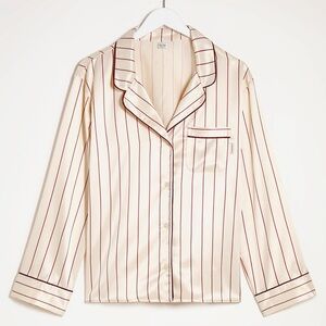 Calvin Klein Stripe Pattern Contrast Piping Satin Pajama Shirt